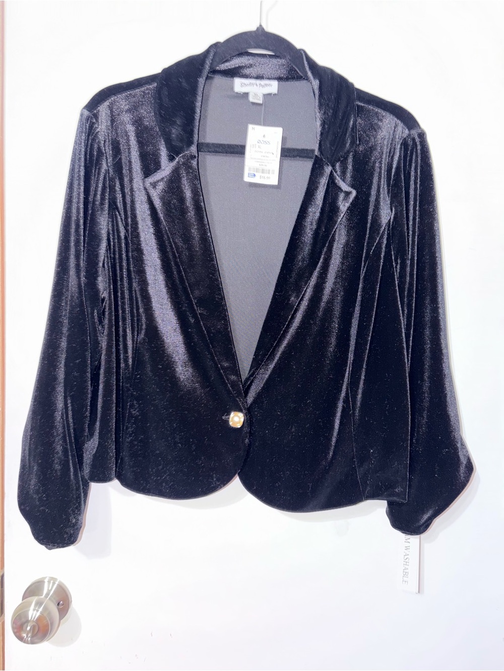 Shelby & Palmer Black Velvet Blazer with Gold Button